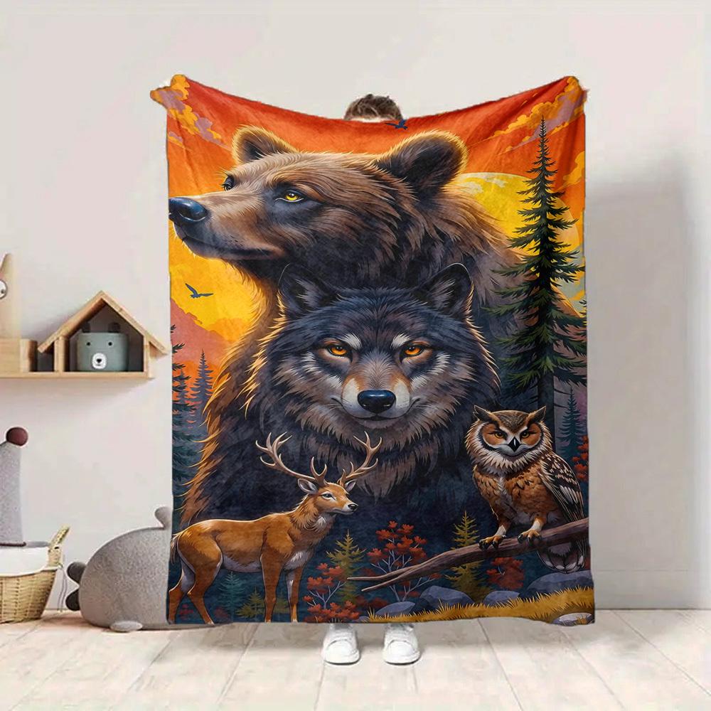 1pc Wildlife Nature Artwork Blanket Lightweight Flannel Blanket Throw Blanket For Sofa, Bed, Travel, Camping, Livingroom, Couch, Chair, And Bed yy2509