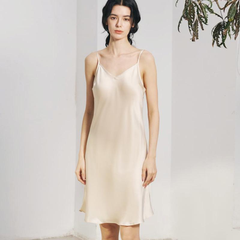 Women s V-Neck Mulberry Silk Camisole Nightgown - Summer Crepe Silk Loungewear and Dress Large