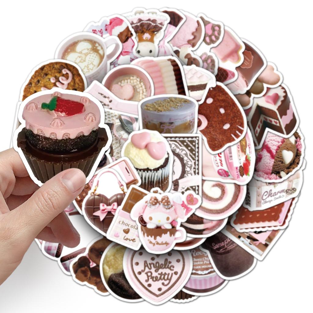 50 Stück Rosa Braun Ins Style Graffiti Aufkleber Klein Frisch Schokolade Schleife Dekorative Handy Wasserbecher Kreative Aufkleber