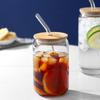 Ensemble de 4 Tasses en Verre 18oz avec Couvercles et Pailles en Bambou pour Bar à Café Magasin de Bubble Tea Divertissement à la Maison Invités