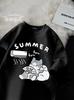 Children's Summer Cute Cat Cotton T-Shirt - Girls' Medium/Large, Boys' Trendy Brand, Short-Sleeved