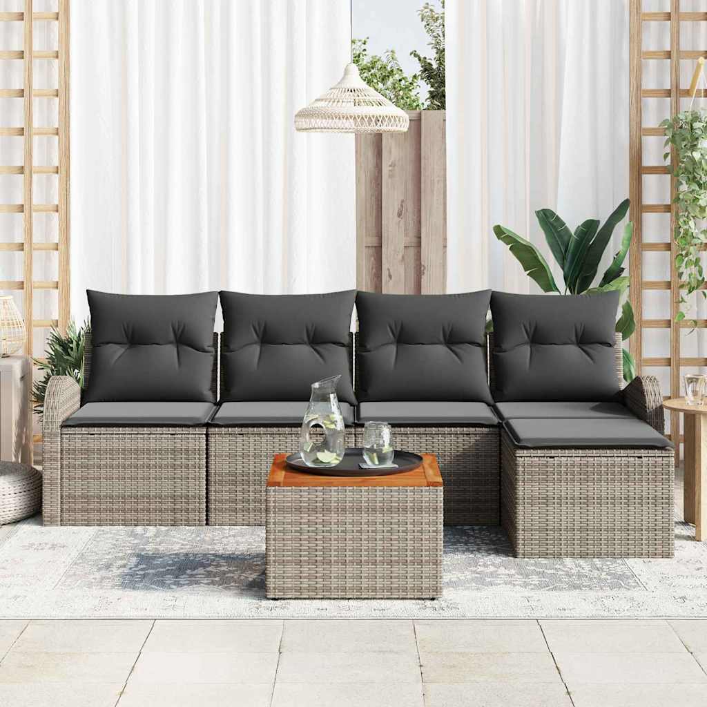Garden Sofa Set with Cushions 6 Pcs Grey Poly Rattan