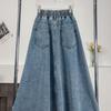 Plus Size Denim Long Skirt High Waist Elastic Waist Extra Fluffy for 170 Pounds A- Line Half Body Umbrella Skirt Autumn Women's