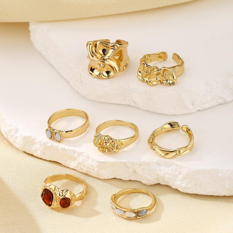 

Vintage geometric alloy ring set open joint ring cold wind beach tail ring