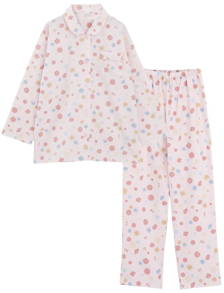 Kaituck Family Made In Japan Viyella Brushed Shirt Long Floral Sizes Pink and Floral Women's Pajamas, Sleeve, 100% Cotton, Print, Spring/Autumn, M/L