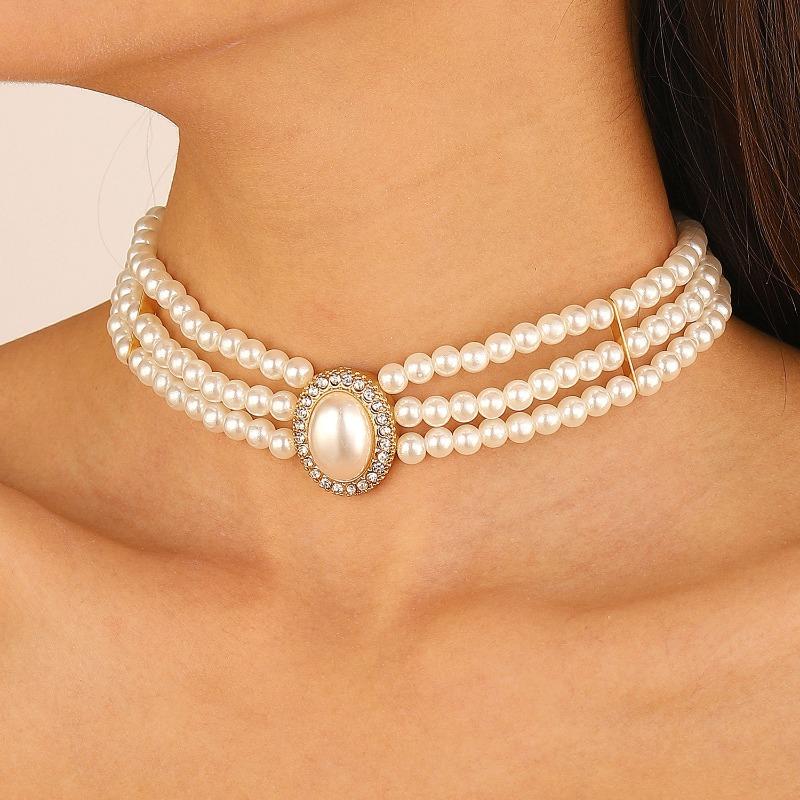 Korean Retro Pearl Diamond Fringed Neck Chain Internet Celebrity Temperament Design Sense Flower Bow Collarbone Chain Necklace Female