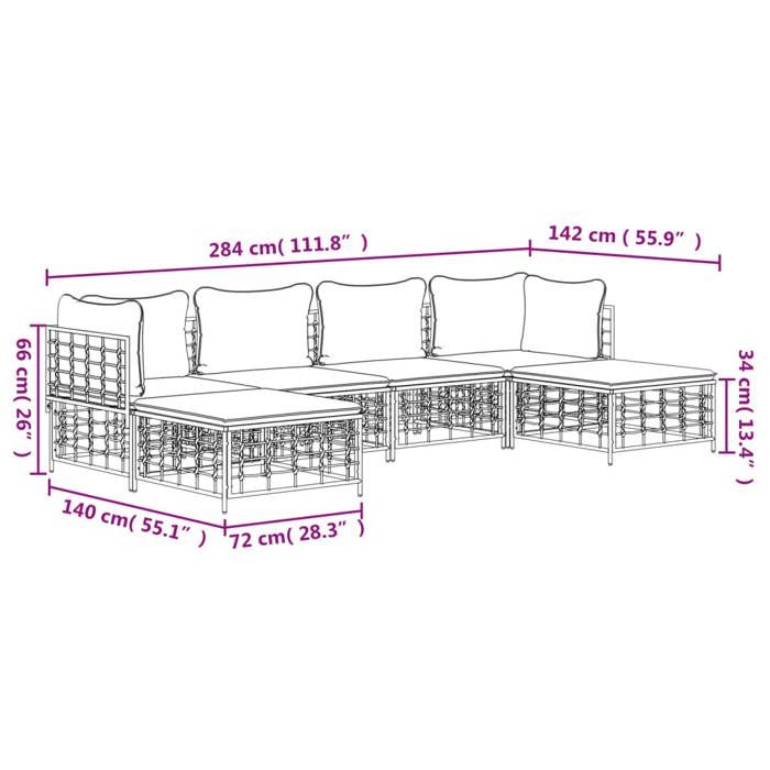 VidaXL Salon de jardin 6 pcs avec coussins anthracite résine tressée, ensemble de salon, ensemble de salon d'extérieur, 3186779