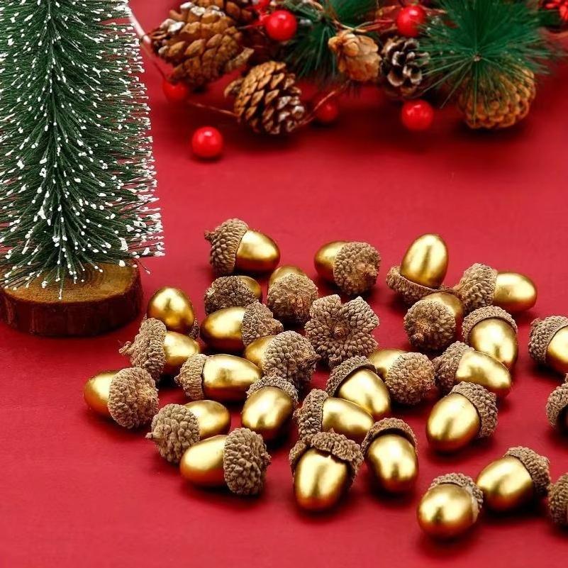 20-Pack Artificial Golden Acorns, Rustic Home & Kitchen Decor, Festive Christmas & Autumn Tabletop Ornaments, Plastic