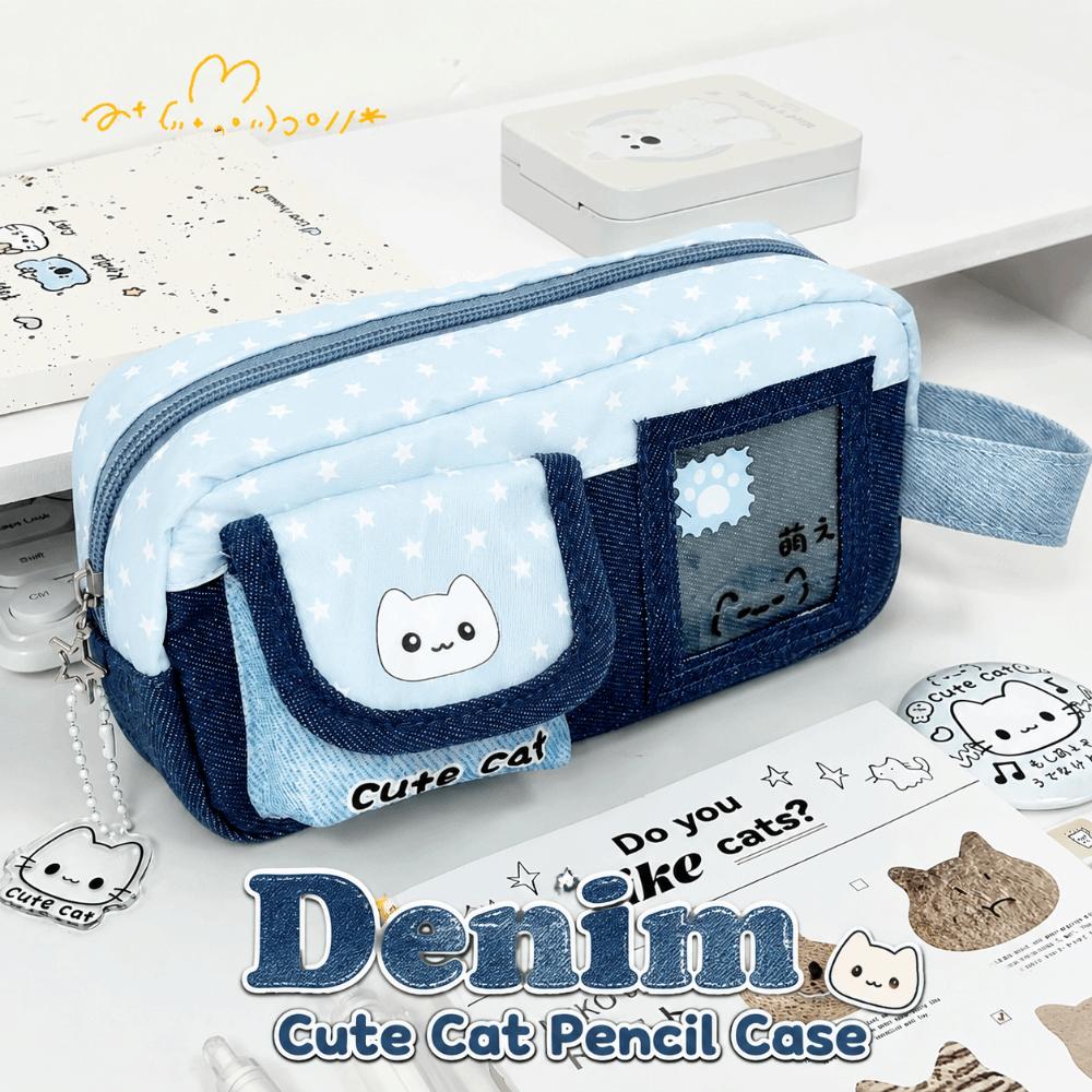 Large Capacity Pen Bag Cat Star Print Stationery Bag Durable Pencil Case  Gift