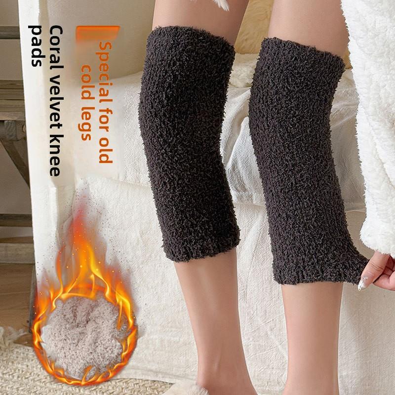 Knee Protection Stockings for Cold Legs, Coral Fleece Cold-proof Knee-high Socks, Thickened Knee Protection Socks