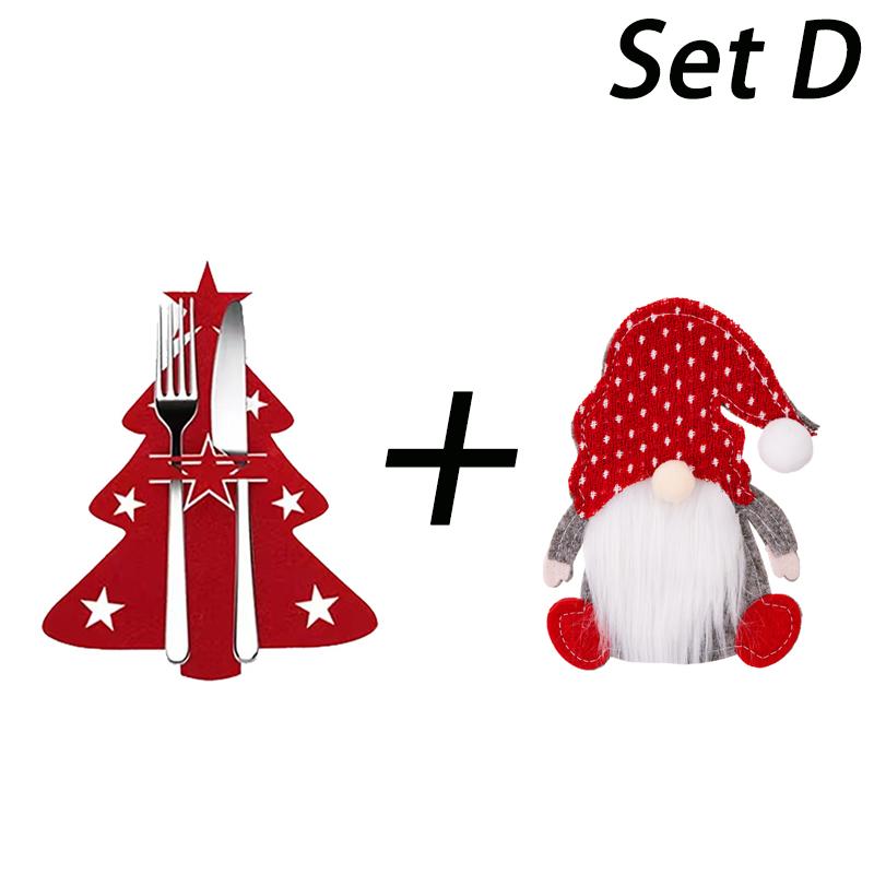 Christmas Cutlery Holder Knife and Fork Pocket Bag Cutlery Cover Star Tree Elk New Year Christmas Party Dinner Table Decoration