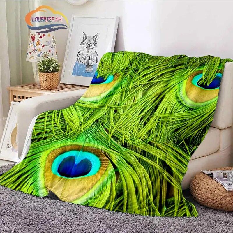 Peacock Feather Flannel Blanket Children's Blanket Sofa and Bed Warm Blanket Office Blanket Portable Travel Camping Blanket