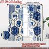 2pcs, 2D FLAT PRINTING Curtains (Without Rod) Blue Hexa Pattern Modern Fashionable Curtainments Versatile Durable Polyester