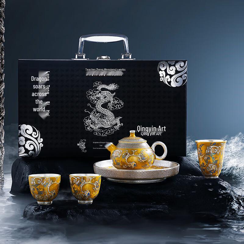 Su-Style Ceramic Gilded Silver Fulong Teapot Set