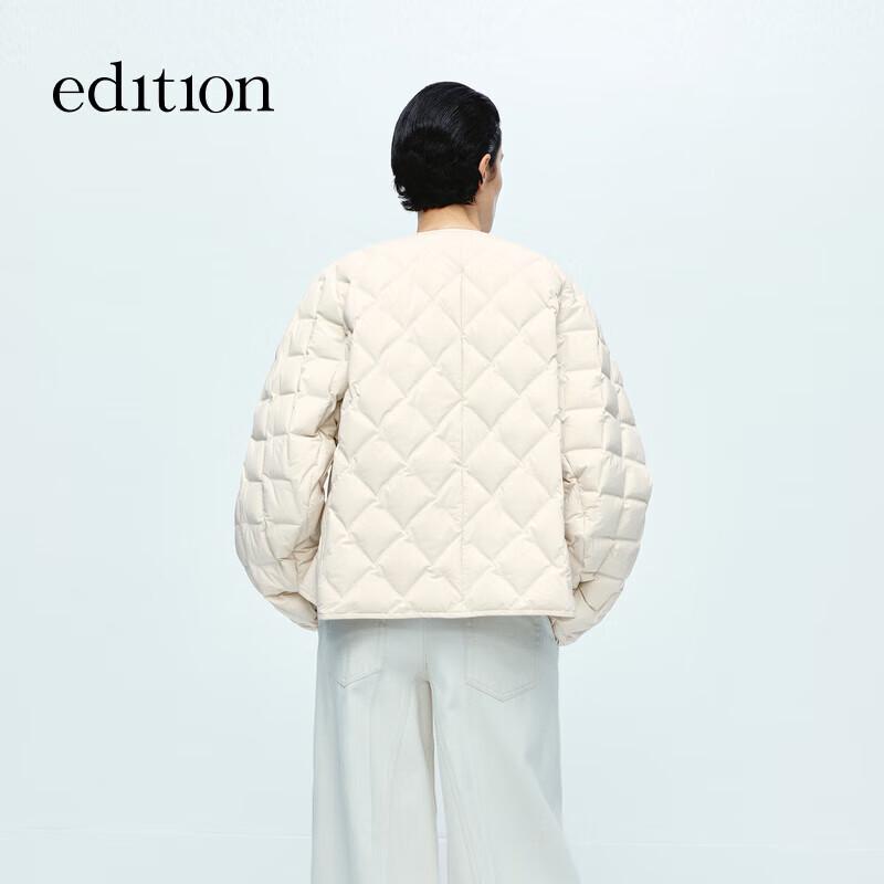 Edition Women's Diamond Quilted Goose Down Jacket with Detachable Scarf Collar