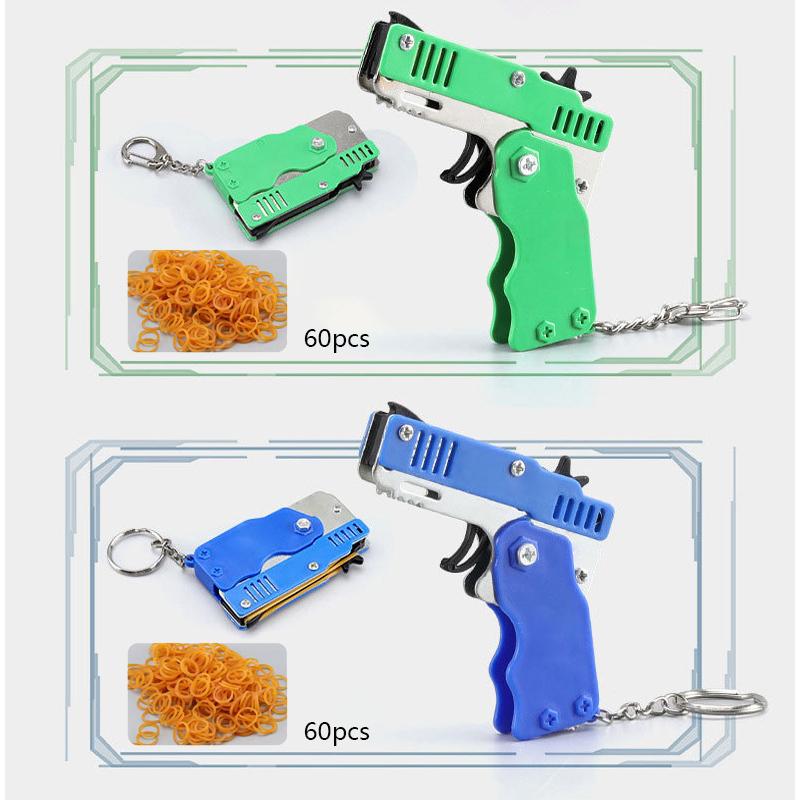 2Pcs Rubber Band Keychain Gun Competitive Shooting Toy 60 Rubber Bands Outdoor Activities Party Game Birthday Gift For Children