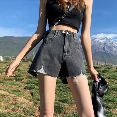 Wowen Fashion Versatile Broken Holes Wide-legged Female Summer High Waist Loose Thin Thin Section of The Outer Wear Burlap Denim Shorts Individuality