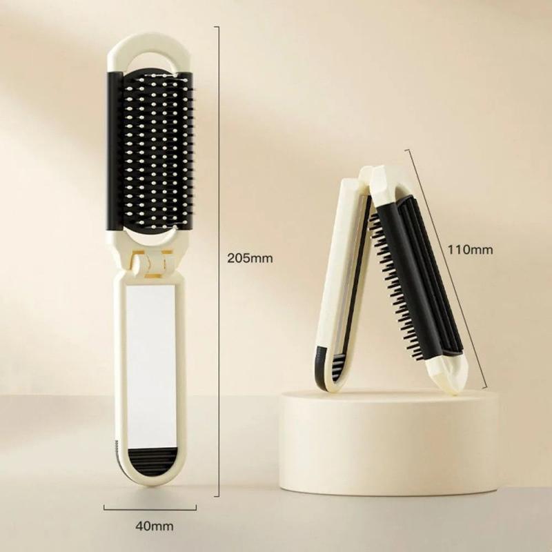 

Mini Hair Brush Folding Massage Comb Head Massage Anti-Static Portable Travel Hair Brush Girl Hair Combs With Mirror 205MM