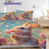Rabbit Pattern Bedding Quilt Set Quilt Cover Pillowcase Home Decoration Birthday Gift (1 * duvet cover + 2 * pillowcase, without core)