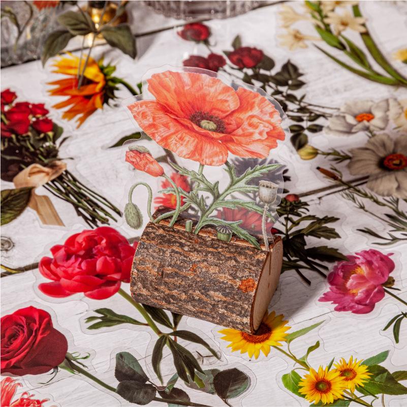 15 pcs Plant and flower PET sticker package Butterfly material sticker hand-decorated hand ledger sticker Junk Journal Supplies