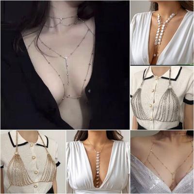 Fashion Diamond Studded Chest Chain Jewelry Sexy Body Chain Tassel Necklace Bikini Chest Chain Women Gifts
