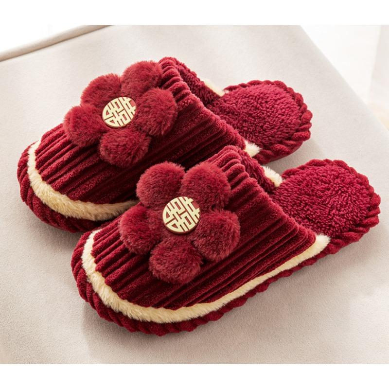 Wedding slippers festive red lady new bride dowry newlyweds wedding shoes home morning gown
