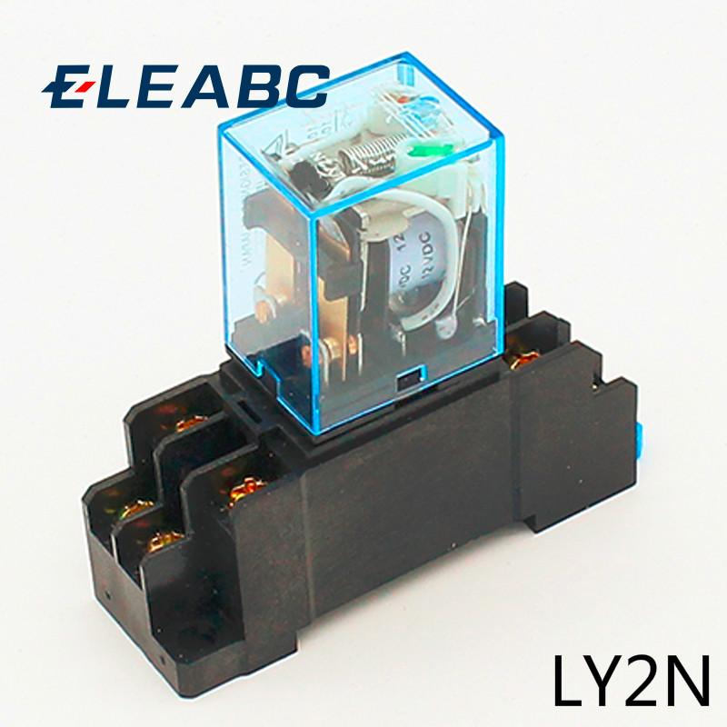 10A dpdt relay 12VDC 24VDC 110VAC 220VAC LY2N General Purpose Relay LY2NJ with power relay base socket 8 pins LY2 relay switch