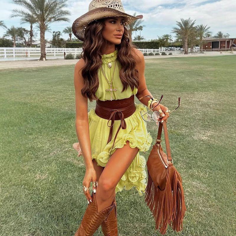 European and American Ruffle Sleeve Short Dress Set Casual Vacation Two-piece Set Casual Top and Skirt Set