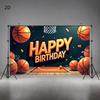 2D basketball-themed birthday banner - Polyester decoration, vivid basketball court design, indoor and outdoor celebration