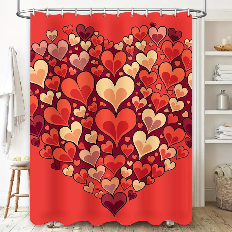 Romantic Multi-Heart Shower Curtain - Waterproof, Mildew-Resistant, Machine Washable For Valentine'S Day Bathroom Decor