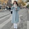 Herbst und Winter Neue Koreanische Version Lockerer Mittellanger und Langer Schnür-Wollmantel für Damen