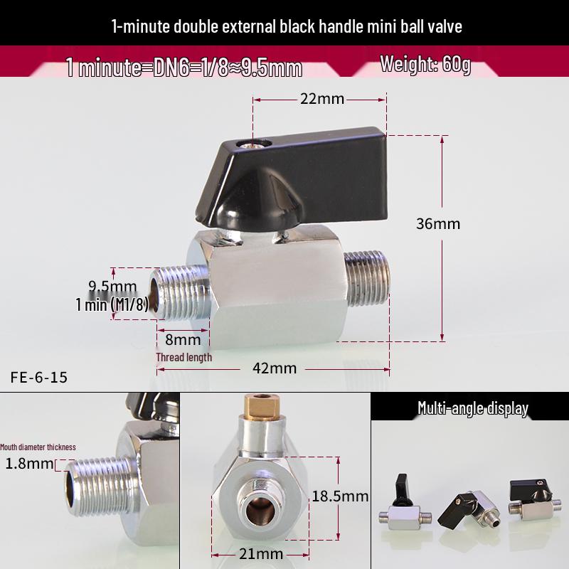 Mini kulový ventil 1/4 DN8 s více závity - Dvojitý vnitřní a vnější měděný ventilový spínač