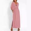 European And American Style Summer New Products, Fashionable Solid Color High-Waisted Split V-Neck Dress