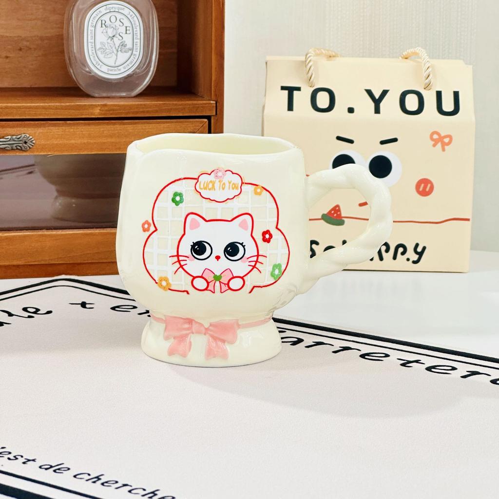Cute Cartoon Ceramic Cup Kitten High Legged Water Cup High looking Mug Student Cup Souvenir Gift