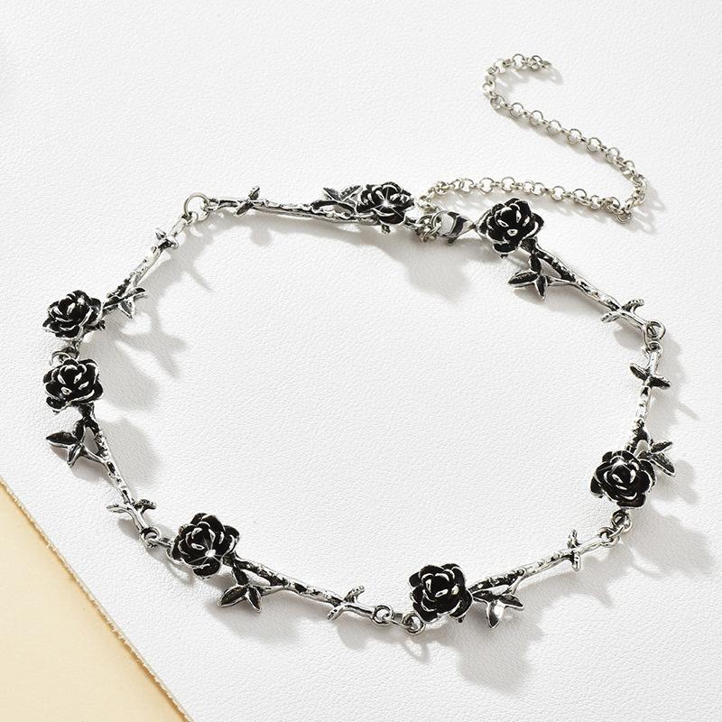 Our Rose Flower Combination Necklace Anti-Ancient Design Neck Chain Collarbone Chain Temperament Necklace Accessories