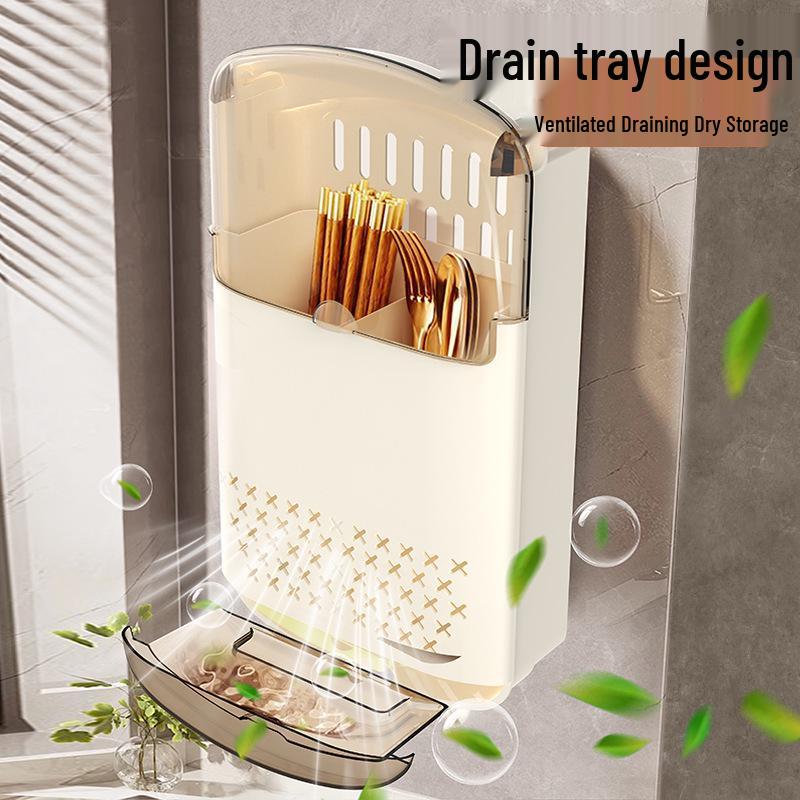 Wall-Mounted High-Grade Chopstick & Spoon Holder Basket for Kitchen Storage
