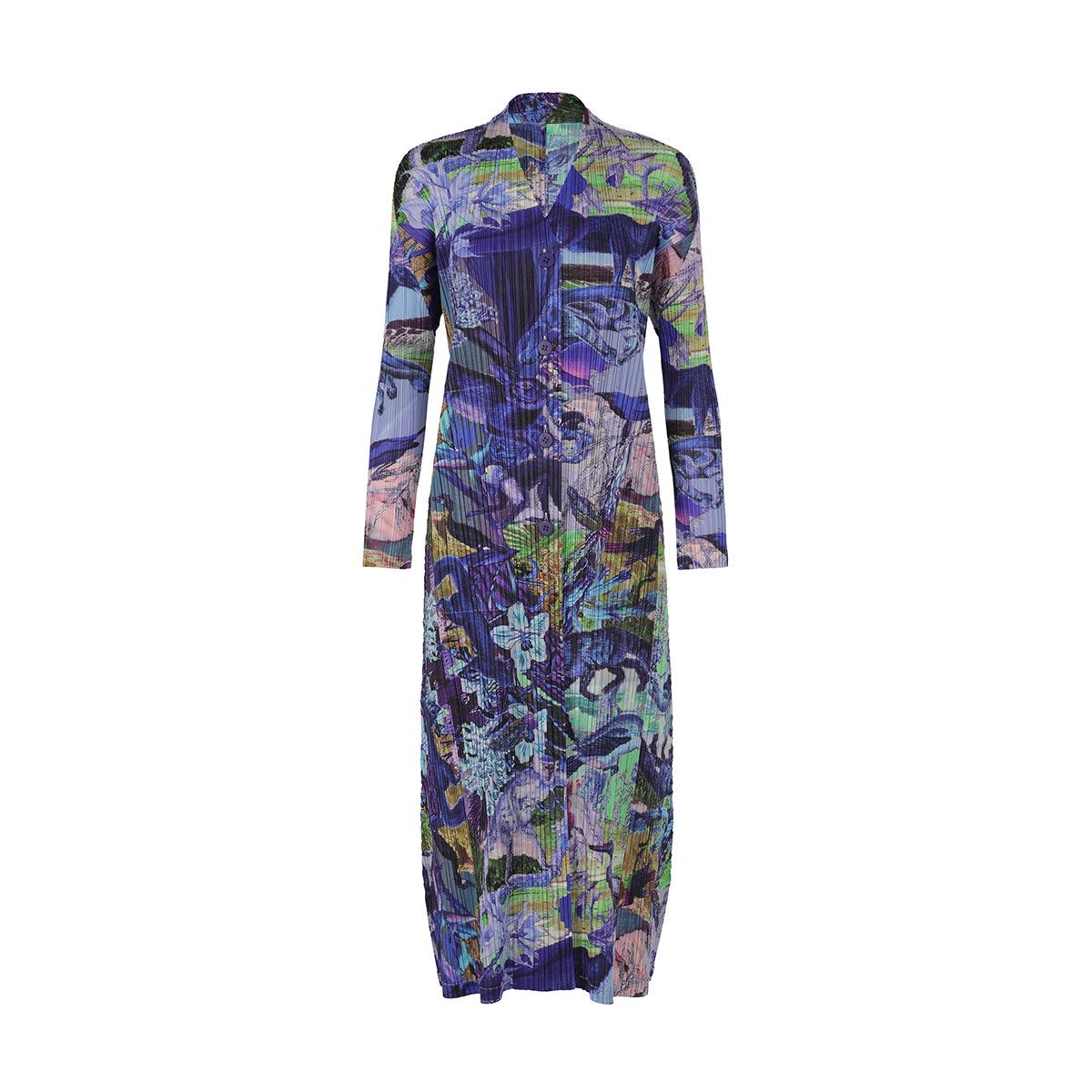 

Women s Long Pleated Cardigan Dress, Single-Breasted, Loose Fit, Plus Size One Size фіолетовий
