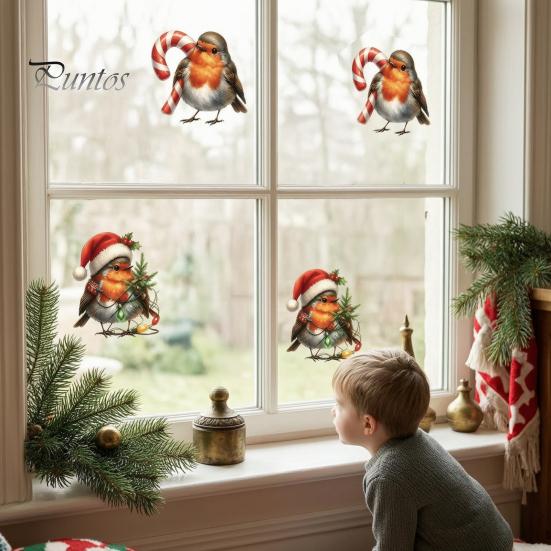 Outdoor Balcony Glass Decorations Christmas Bird Static Window Stickers, PVC Waterproof Decorative Decals Durable Indoor Accents for Holiday
