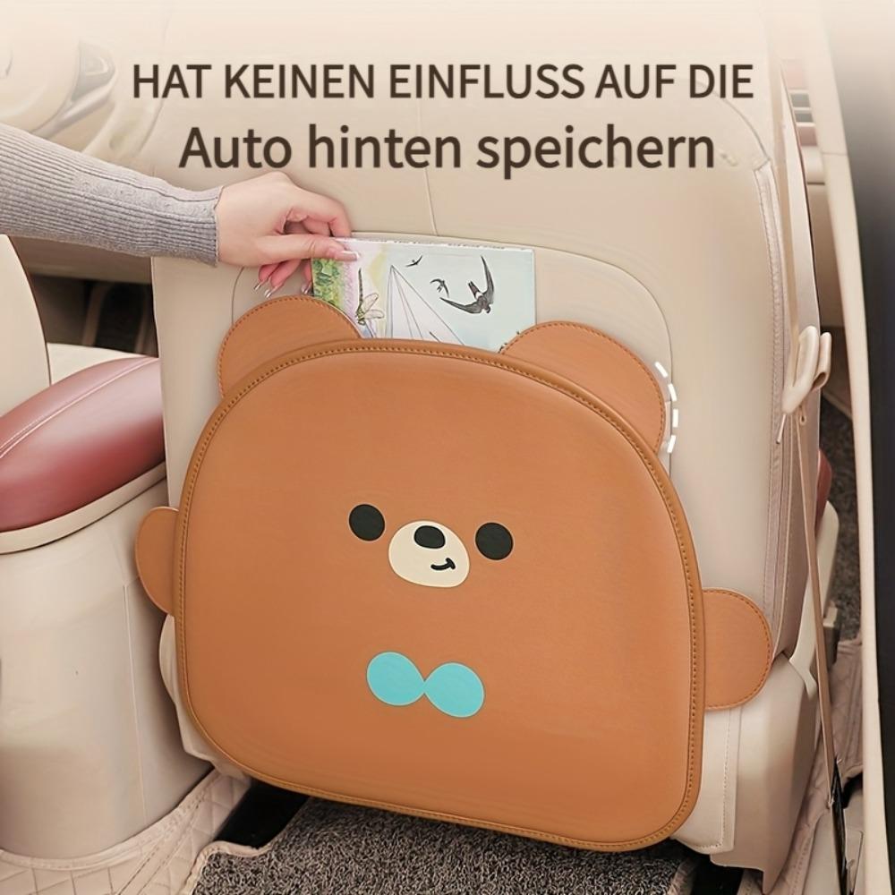1PC Cute Bear Faux Leather Car Anti-Kick Pad Multifunctional Seat Back Protector,Dirt Resistant, Easy To Clean, Easy To Install,Fits Most Vehicles