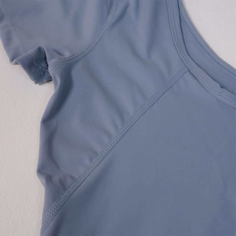 Damen V-Ausschnitt U-Rücken Nylon Yoga T-Shirt – Kurzarm, Sexy Enganliegend, Schönes Rückendesign