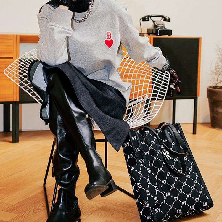 New MLB Monogram Collection Polyester Combo Bag Tote Bag Shopping Bag Shoulder Bag Handbag Large Size Unisex Black 3AORL031N-50BKS