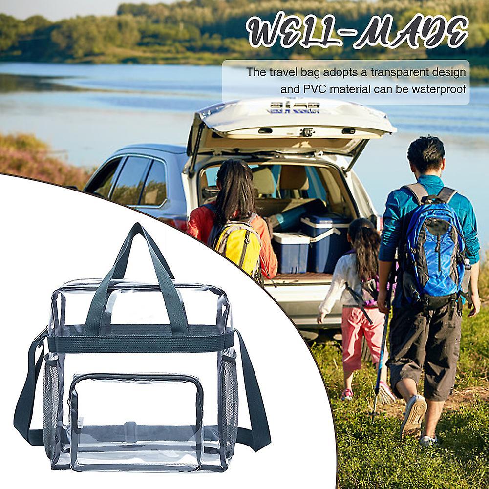 Unisex Transparent Travel Bag with Mesh Side Bag Portable Lightweight Hiking Trip Pack for Fitness Workout