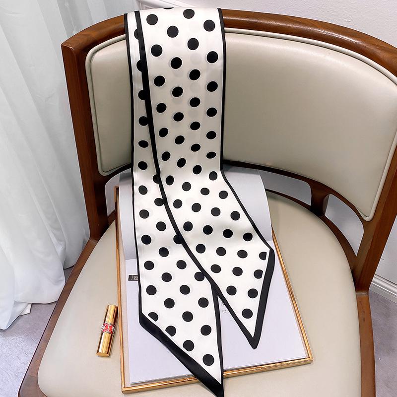 Korean Polka Dot Skinny Scarf: Imitation Silk Spring/Summer Neck Scarf & Headband Tie for Women