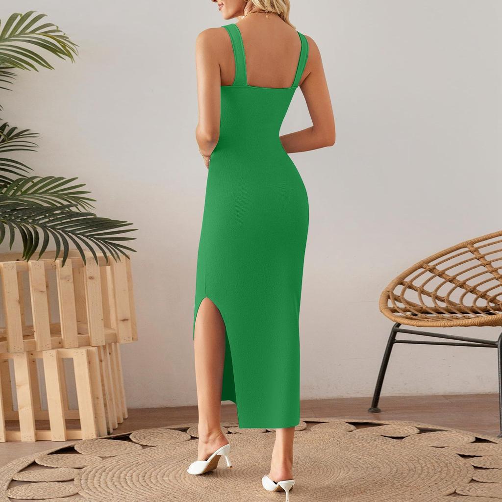 Single Knitted Dress Summer Threaded Vest Skirt Hot Girl Slit Hip Skirt