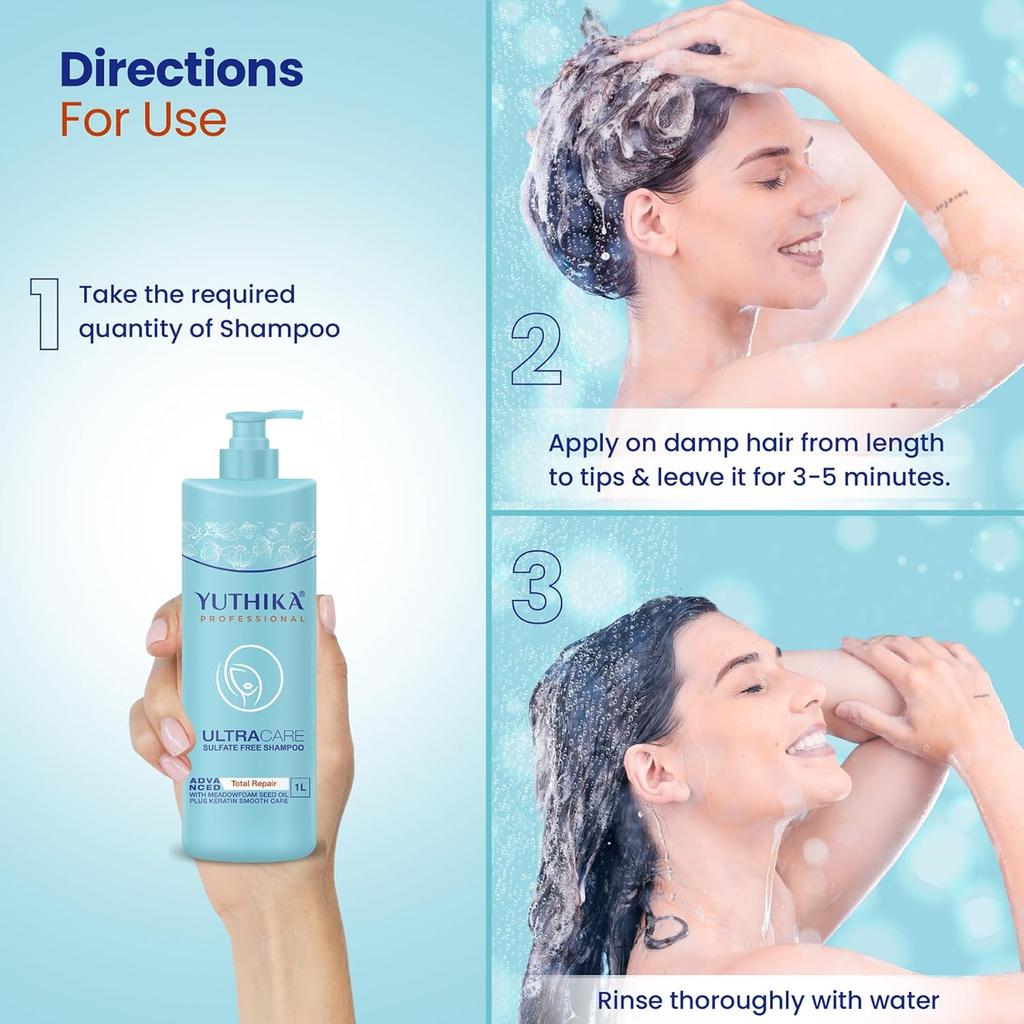 Yuthika Professional Ultracare Sulfatfreies Shampoo 1000 ml für geschädigtes, trockenes, krauses Haar Tägliche Anwendung