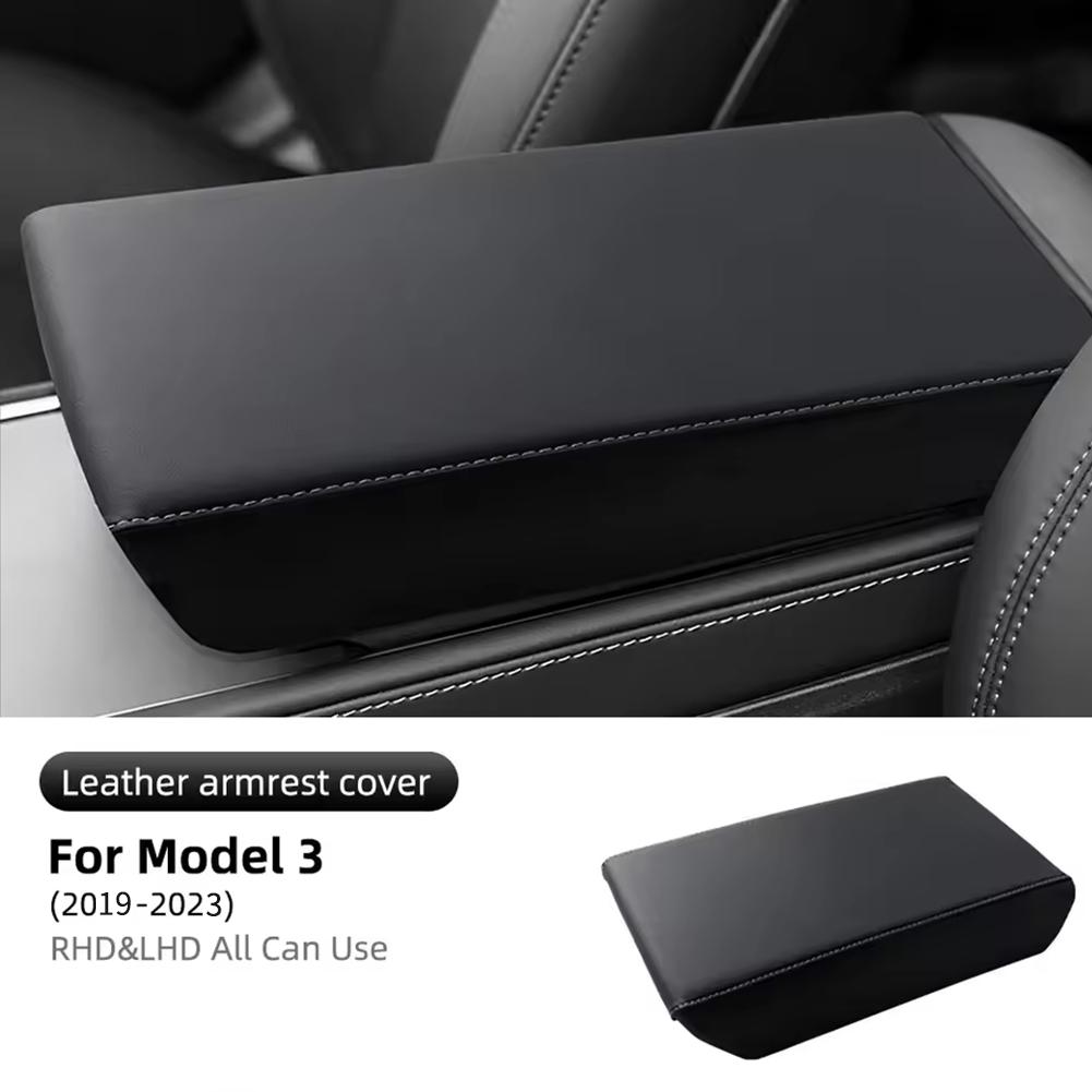 For Tesla Model 3 19-23 Central Control Armrest ABS+Leather Protective Cover For Model Y 19-24 Car Chair Armrest Cushion Cover