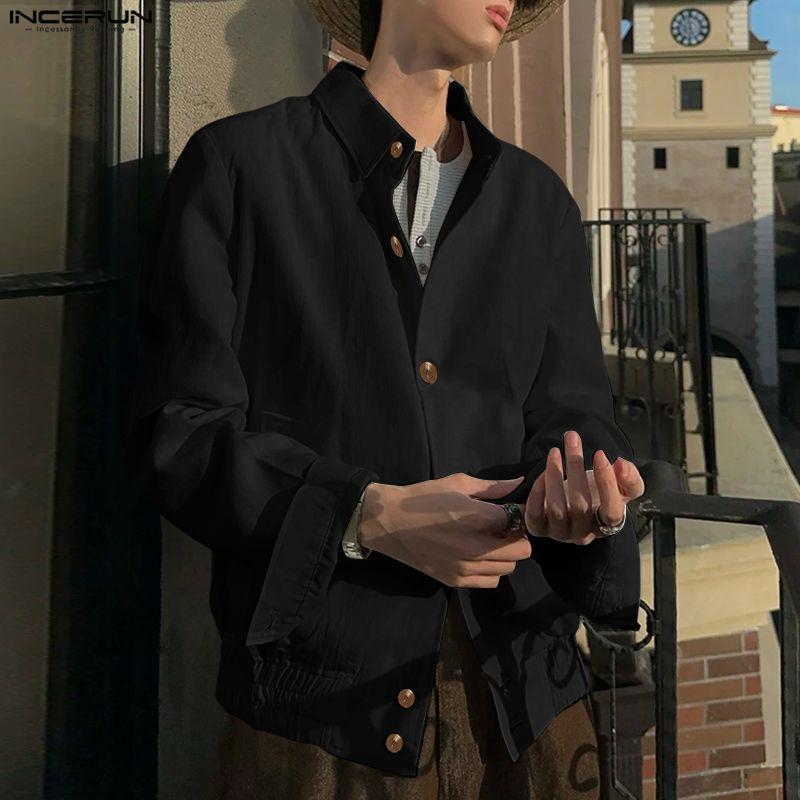 INCERUN Spring Men Lapel Neck Long Sleeve Buttons Casual Loose Thin Jackets Coats