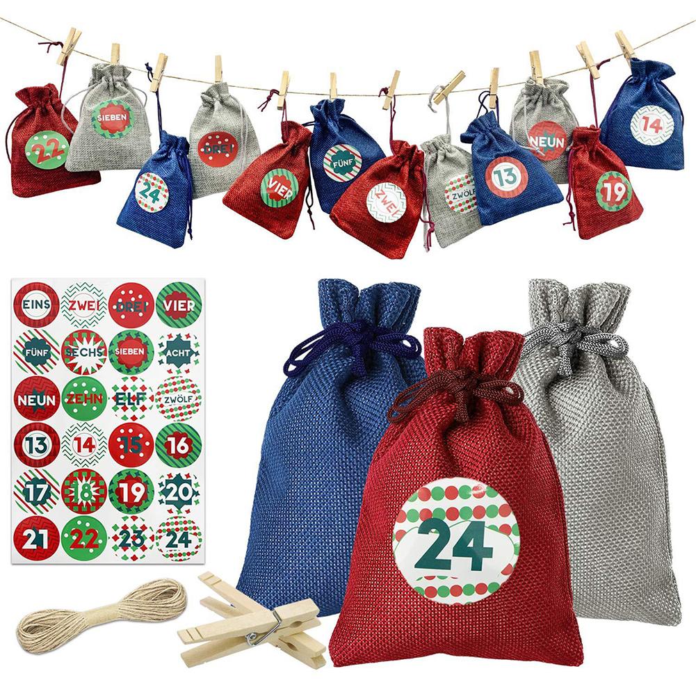 Buy Christmas Advent Calendar Bags Set 24 Days Burlap Gift Drawstring ...