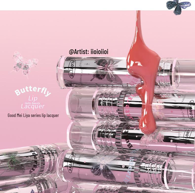 FLORTTE/Floria Lip Lacquer: Stunning Melia Water Light Lipstick - Transfer-Resistant Cup Mirror Gloss.