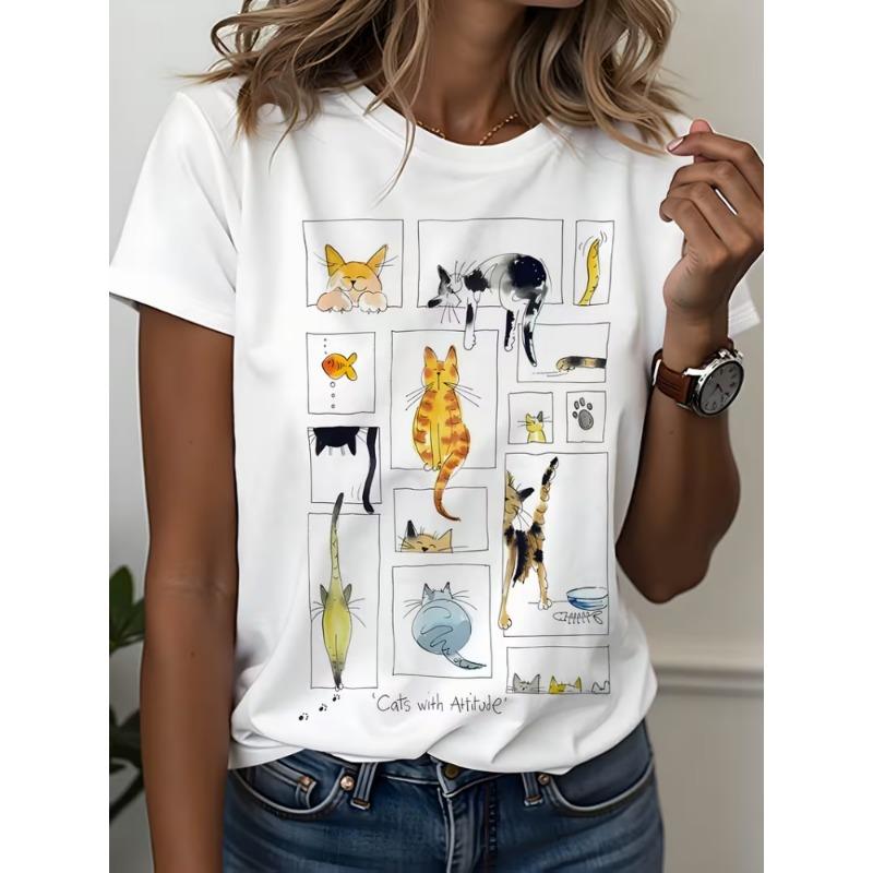 Ich will Kaffee T-Shirt Damen Lustiges Katze T-Shirt Sommer Kurzarm Y2k Tops Mode Hip Hop T-Shirts Kleidung